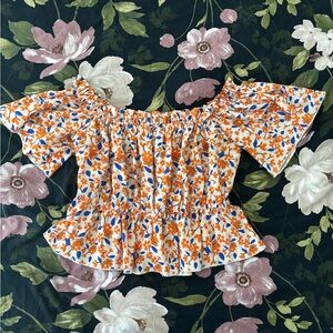 SHEIN Curve Floral Blouse with Orange and Blue Accents